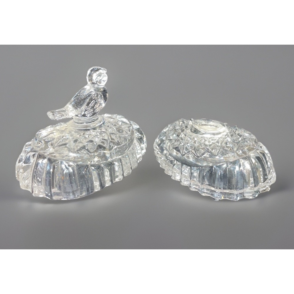 Vtg Crystal Clear Glass Bird on Egg Shaped Trinket Box Dish Made In‎ Taiwan - Picture 2 of 4